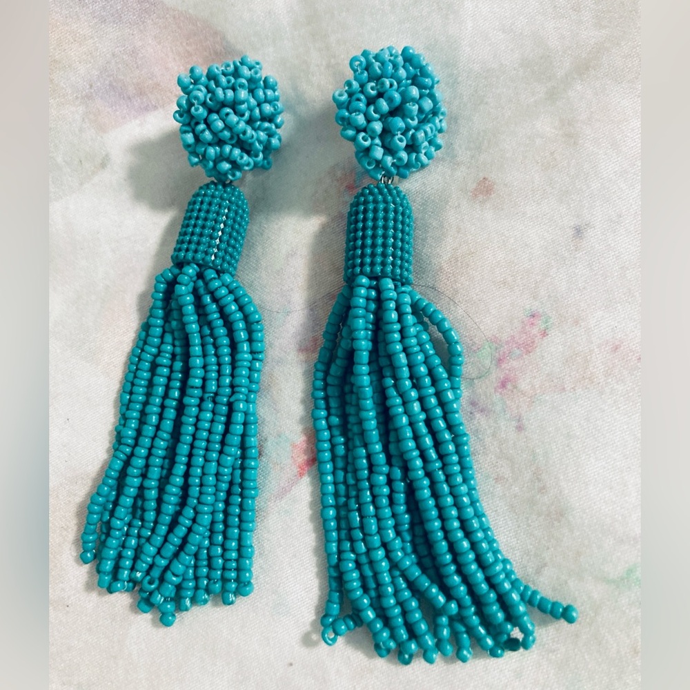 Turquoise Beaded Tassel Earrings